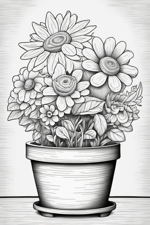 Ink Painting Of A Flower Pot | DesiPainters.com
