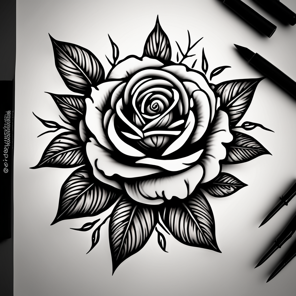 traditional rose tattoo black and white