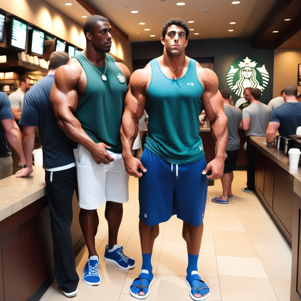 8-foot-tall-gigantic-hunky-guy chilling with his very-giant-sized-bodybuilder-male-friend  - Playground