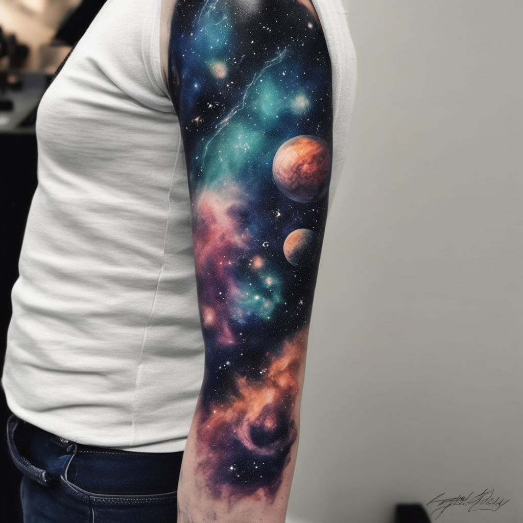 Lexica - Show me a space time tattoo on forearm in black and white