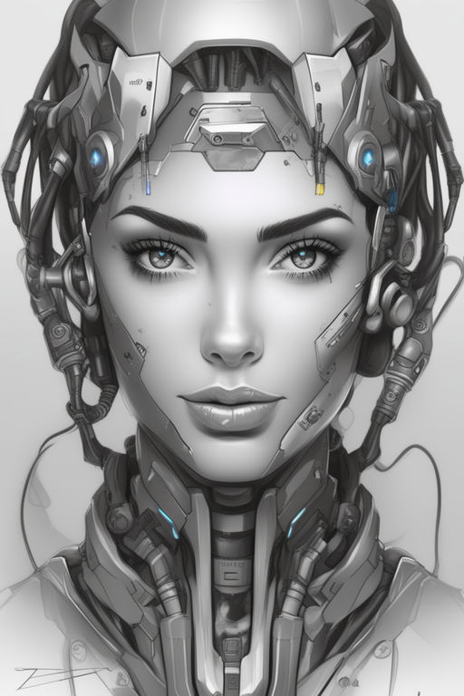 cute girl robot drawing