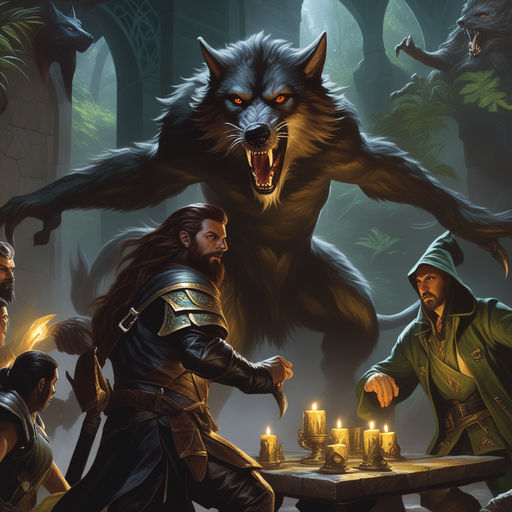 Three werewolves at night forest mtg fantasy art