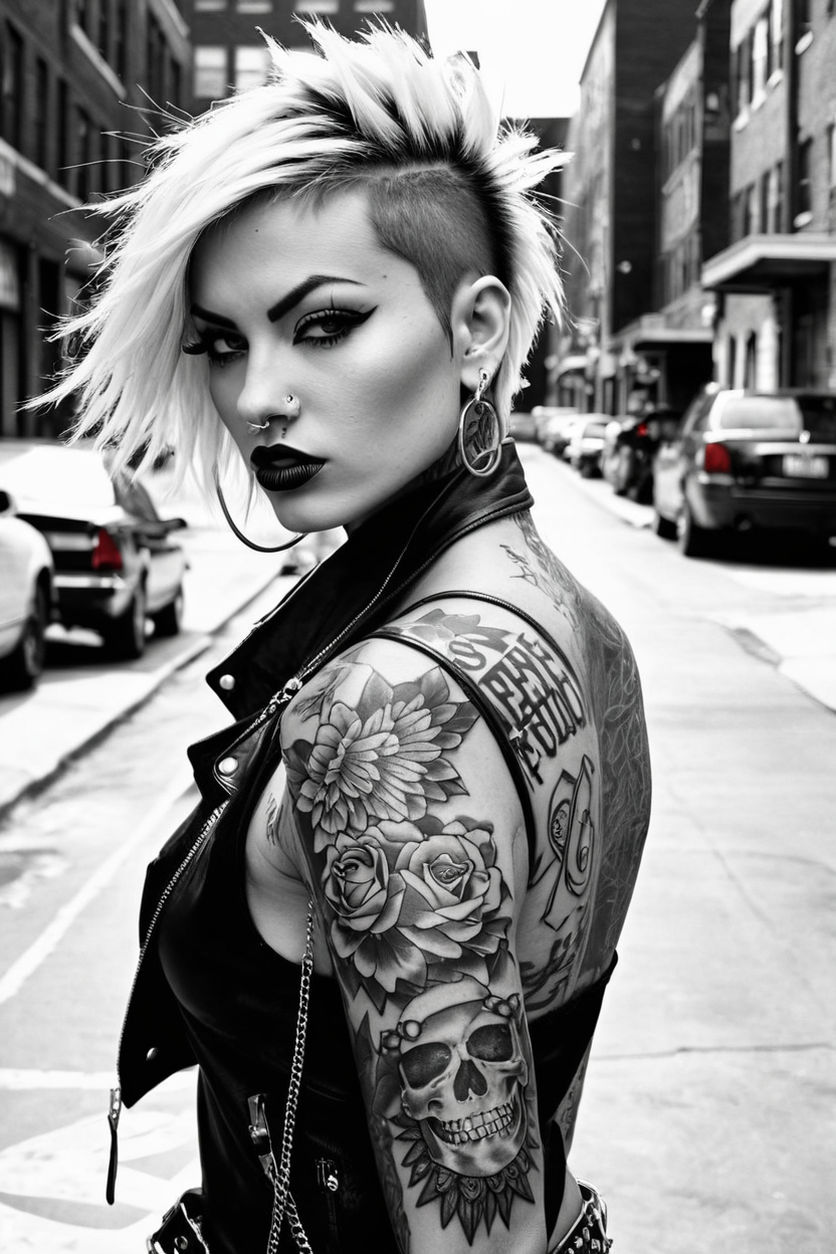Portrait Of A Punk Girl With Tattoos On Her Body. Urban Style. Free Image  and Photograph 199878184.