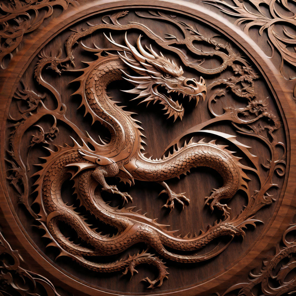 Dragon old wooden and chinese pattern, wood nature. 3d