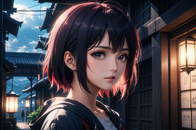 anime visual of a girl with short hair, dark atmosph