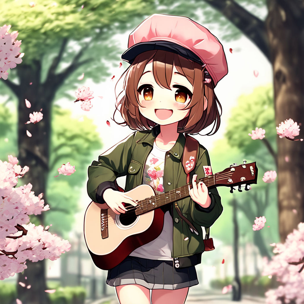 anime chibi girl with a guitar