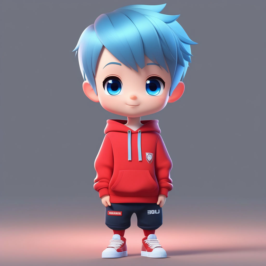 3D cute Anime Chibi Style boy character isolated on red background