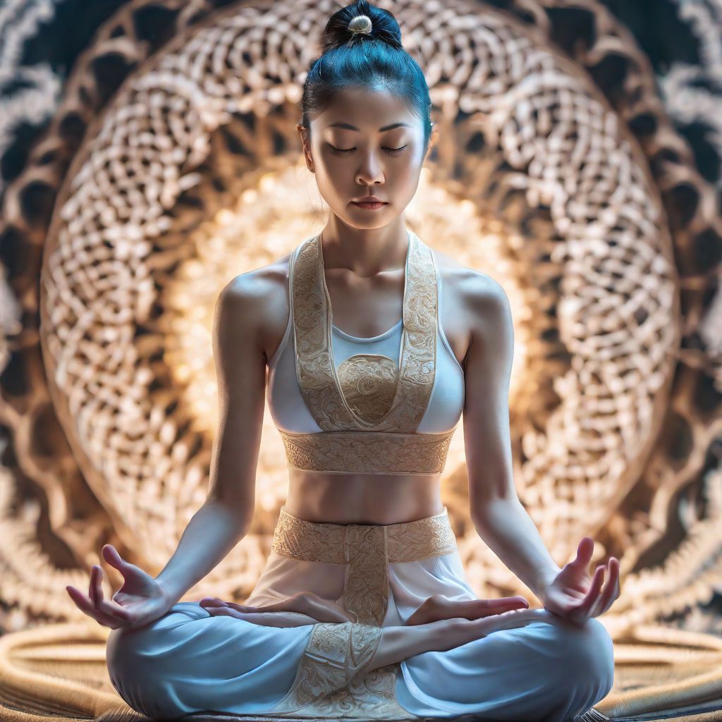 Young Woman Doing Yoga And Meditating In Lotus Position Banco de
