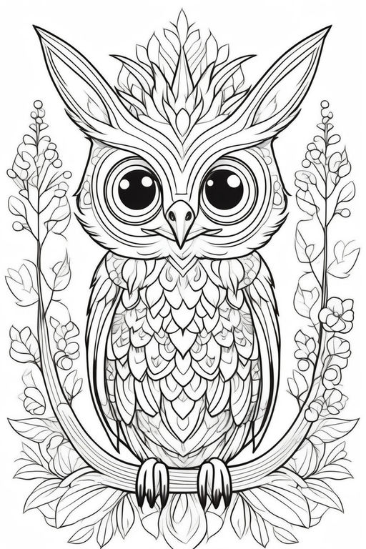 large print mandala owl in a tree coloring page - Playground