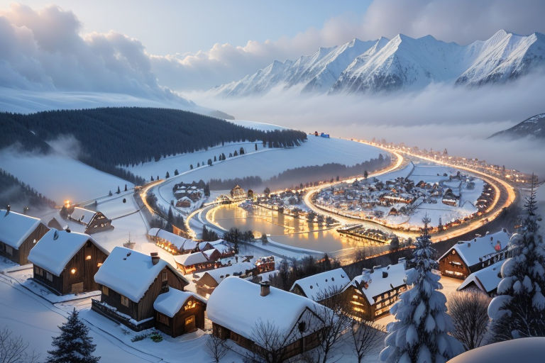 Beautiful View of Winter Mountain Landscape and Slope Along Which