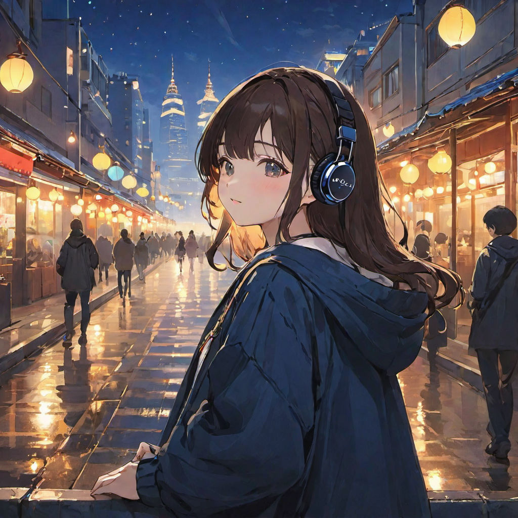 lofi girl,girl with earphone , from anime, evening t