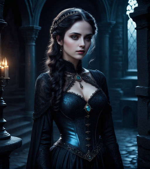 beautiful vampire queen with ornate corset, highly