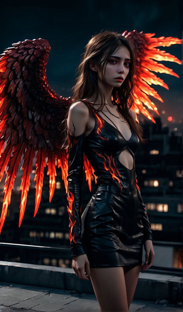 dark fallen angel with latex suit