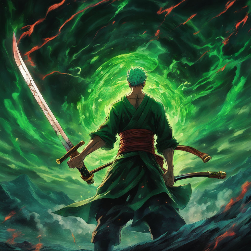 One Piece Roronoa Zoro with Sword Green Desktop Wallpaper 4K