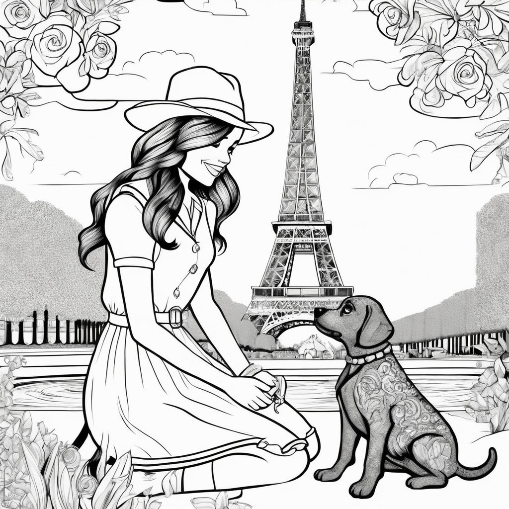 Eiffel Tower Scene Paris Girl Walking Her Dog with Typography' Graphic Art Print House of Hampton Format: Wall Plaque, Size: 12 H x 18.5 W x 0.5