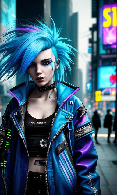 Anime-style cyberpunk girl with futuristic fashion