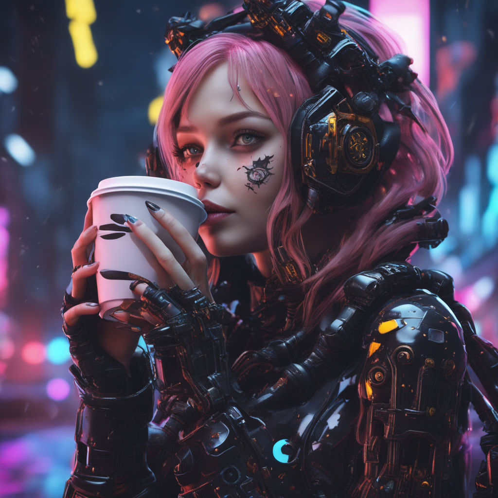 Beautiful Female Cyberpunk Girl on Futuristic Motorbike Octane