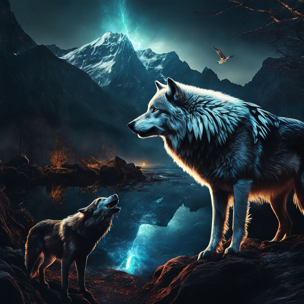 There is an image of two wolves facing each other