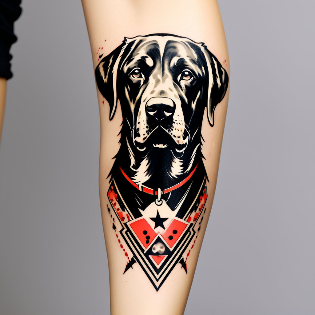 Tatuaje de un Rottweiler de estilo neotradicional.