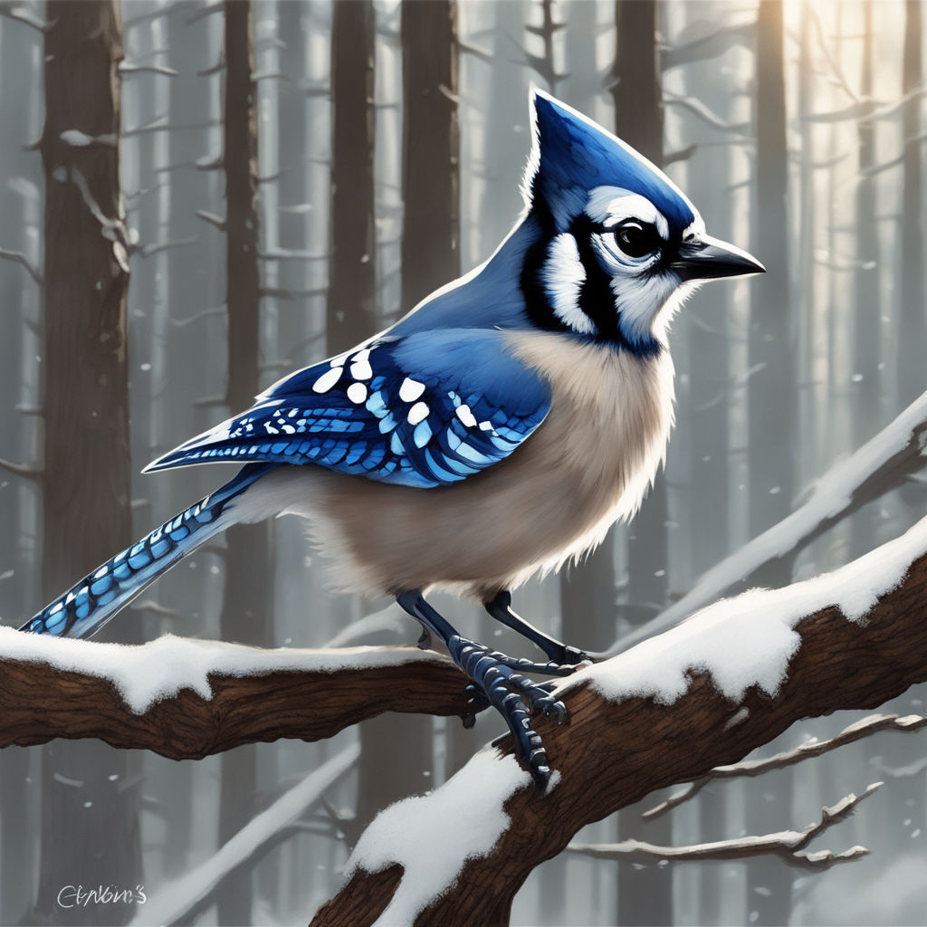 Premium AI Image  Hyperrealistic Blue Jay Bird Sketch On Branch