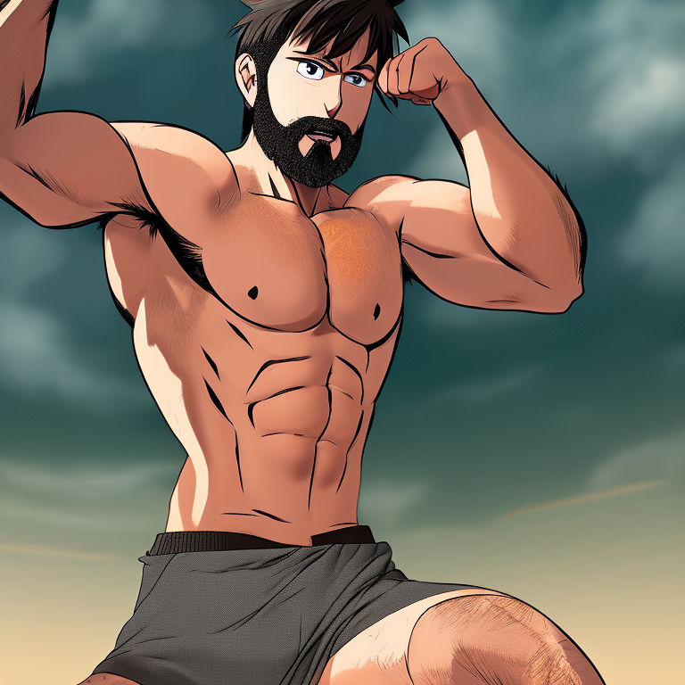 giddy-camel571: Muscular anime men who are shirtless with cool hair and a  smirk
