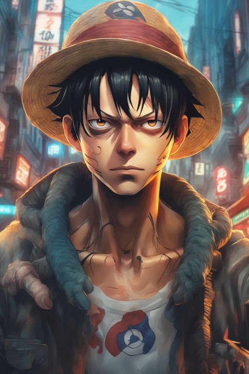 One Piece Anime - Luffy - 80s Retro Art P - Art Print | Mounier Wanjak