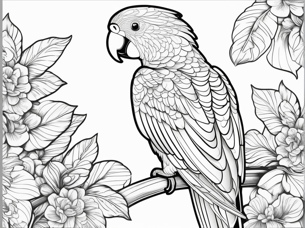 Tropical Parrot and Bird Head Black and White Vector Outline Stock Vector -  Illustration of black, design: 222430315