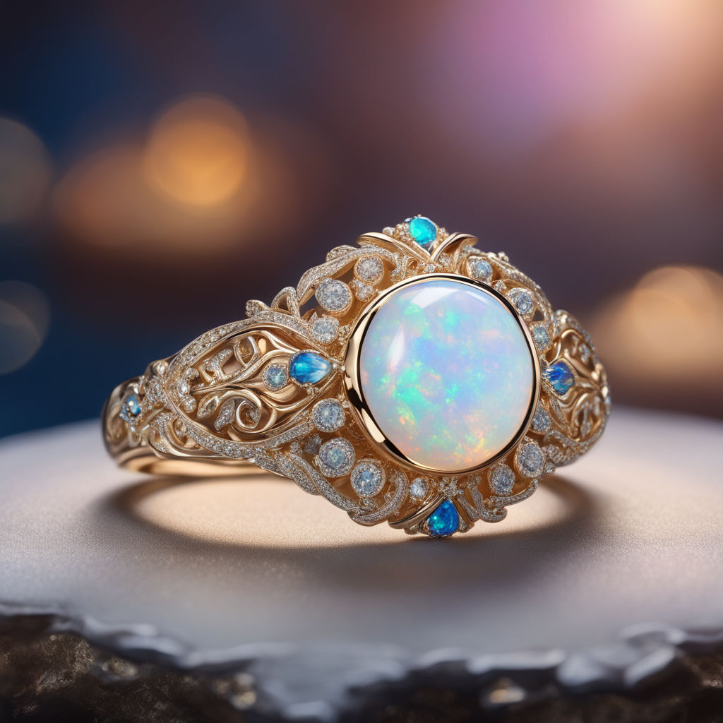 Opal River of Love Ring with Flat Edge & Round Brilliant Diamond