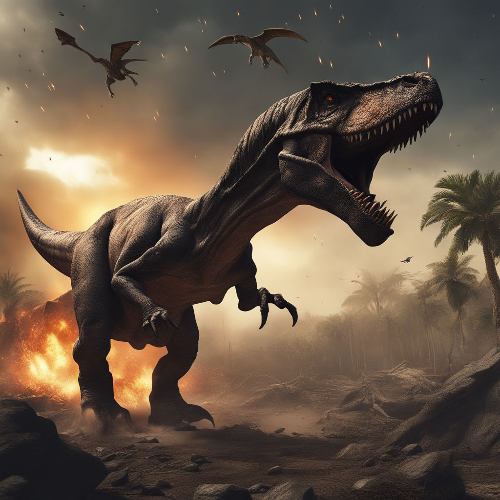 Tyrannosaurus Rex Struggles To Escape From A Meteorite Crash High