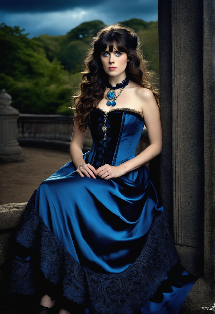 a long-haired woman in a dark blue dress - Playground