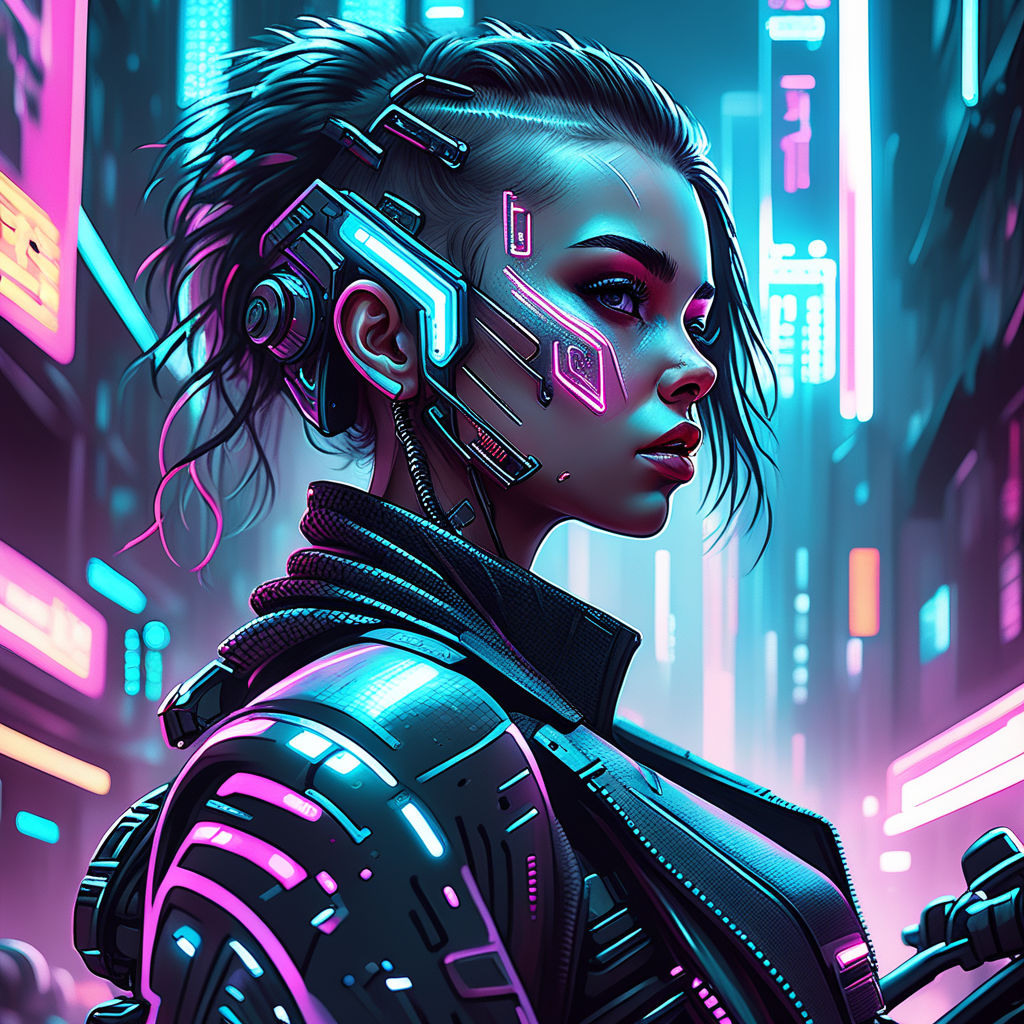 Wallpaper Girl, The game, City, Art, Lights, Neon, Cyborg, CD