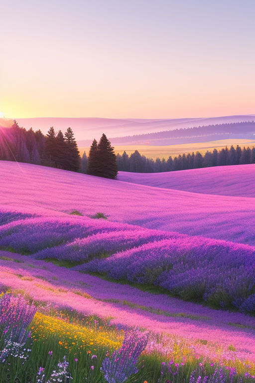 Lavender fields Wallpaper 4K, Purple, Foggy, Landscape, Tree