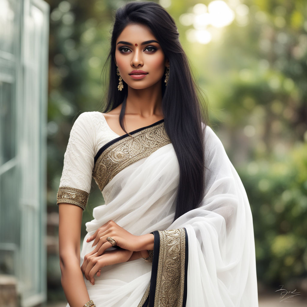 White and Black Soft Georgette Saree With Embroidery Work – ThreadLooms