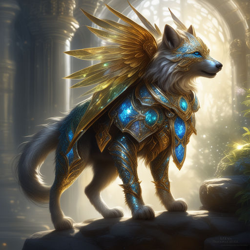 blue anime wolf with wings