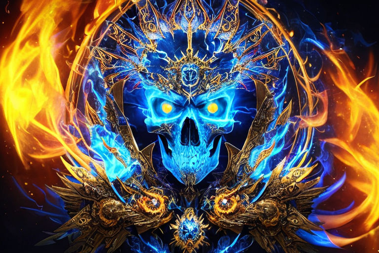 cool skulls on blue fire background