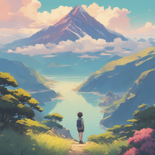 Premium Photo | Anime landscape with a tree and mountains in the background