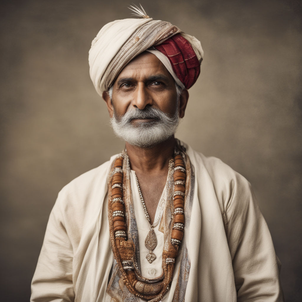 Middle age indian man wearing traditional indian clothes showing