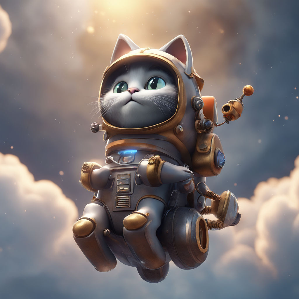 Astronaut Cat Space Digital Art Print