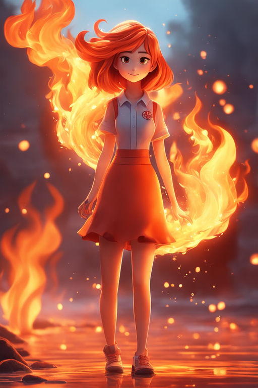 anime girl holding fire