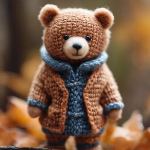 One of a kind brown teddy bear in a striped sweater