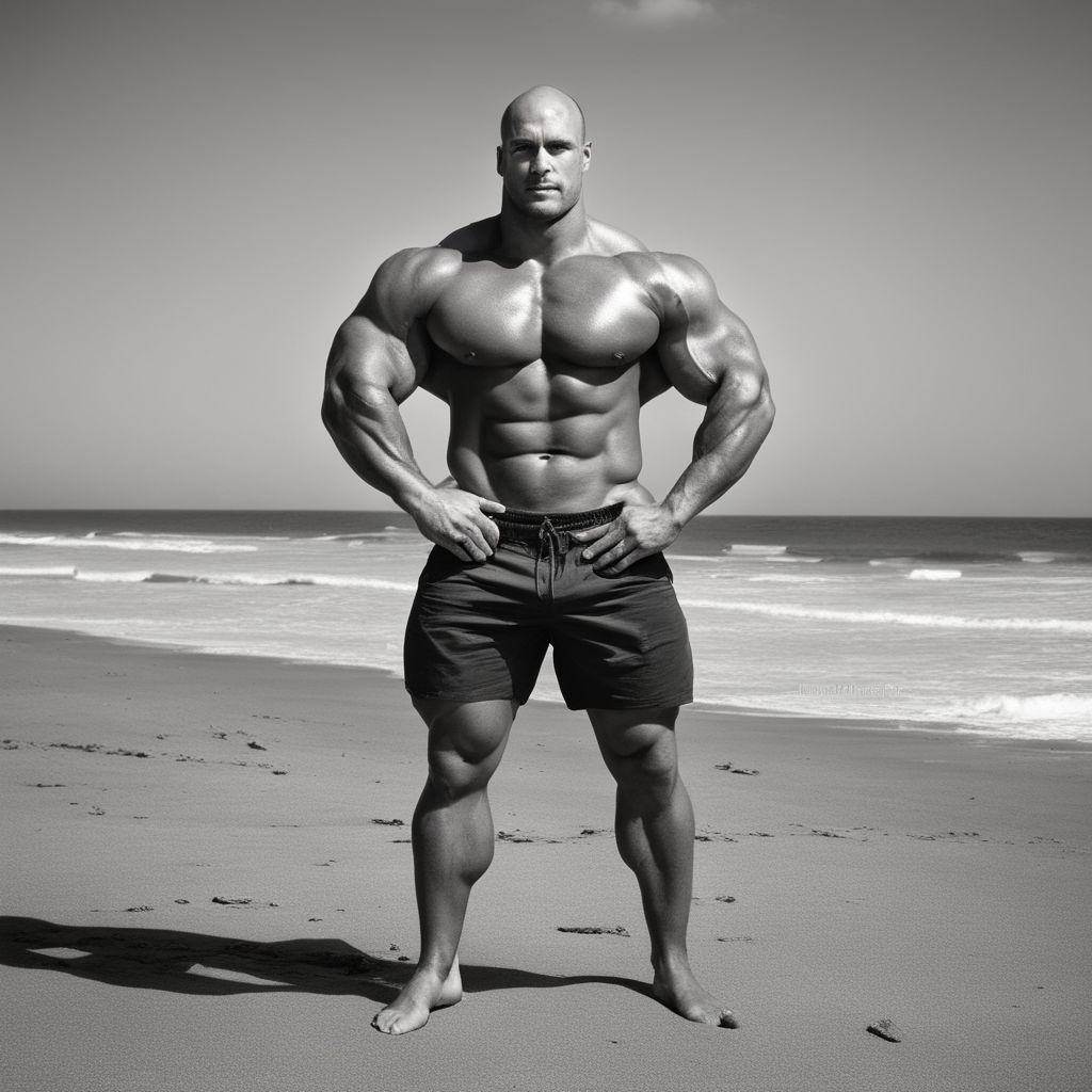 00115 a black and white photo of the greatest gigachad, huge upper body,  musclular, shirtless, oiled - ImgPile