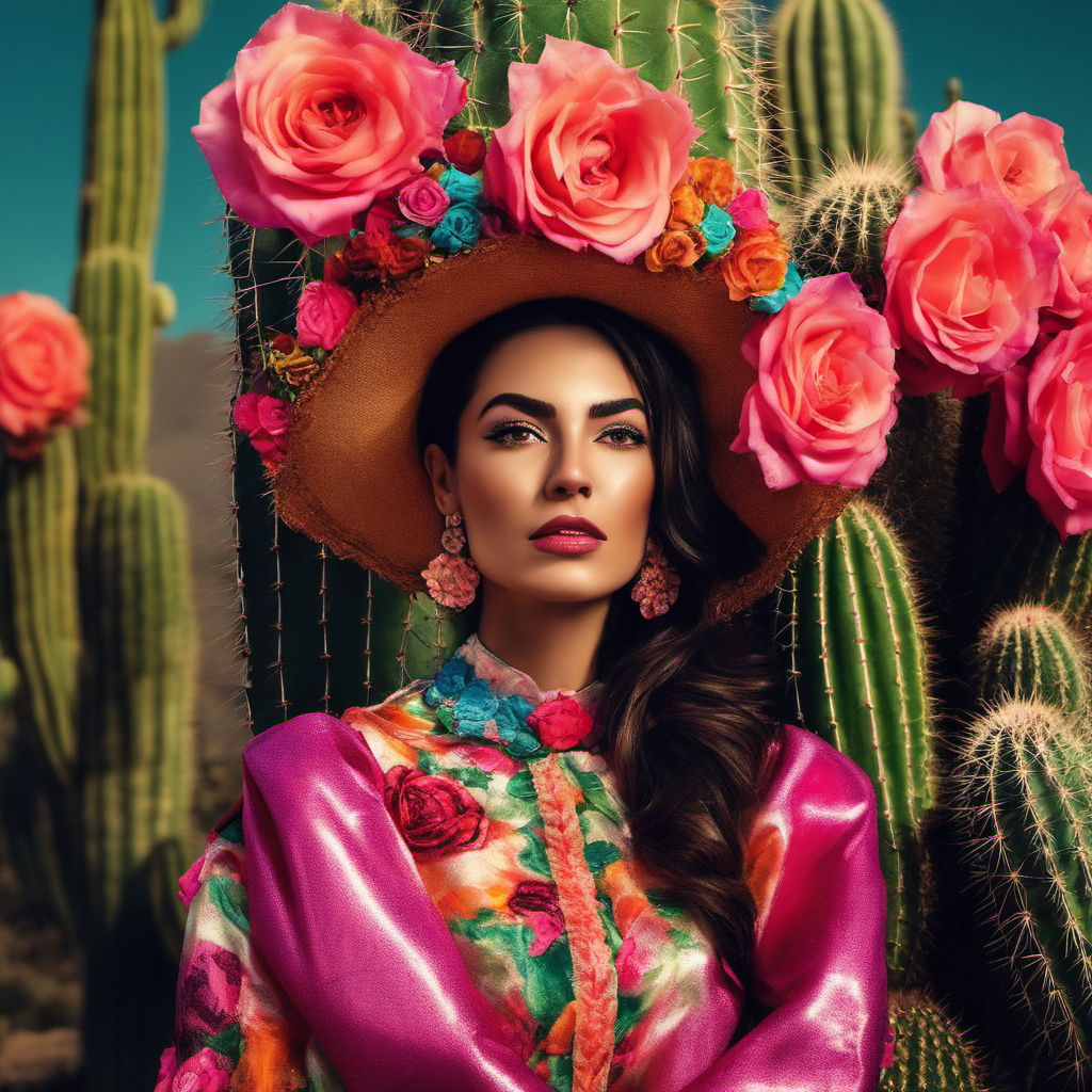 Unveiling Frida Kahlo's Influence: Capturing the Essence of Mexican Culture  through a Creative and Colorful Dress on a Beautiful Model Delve into the  world of fashion with a stunning model adorning an