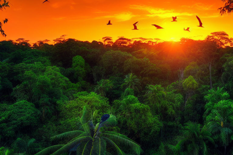 tropical rainforest sunset background