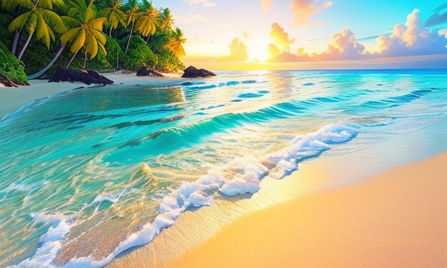 Beach calm clouds coconut trees exotic idyllic island ocean palm  trees HD wallpaper  Wallpaperbetter