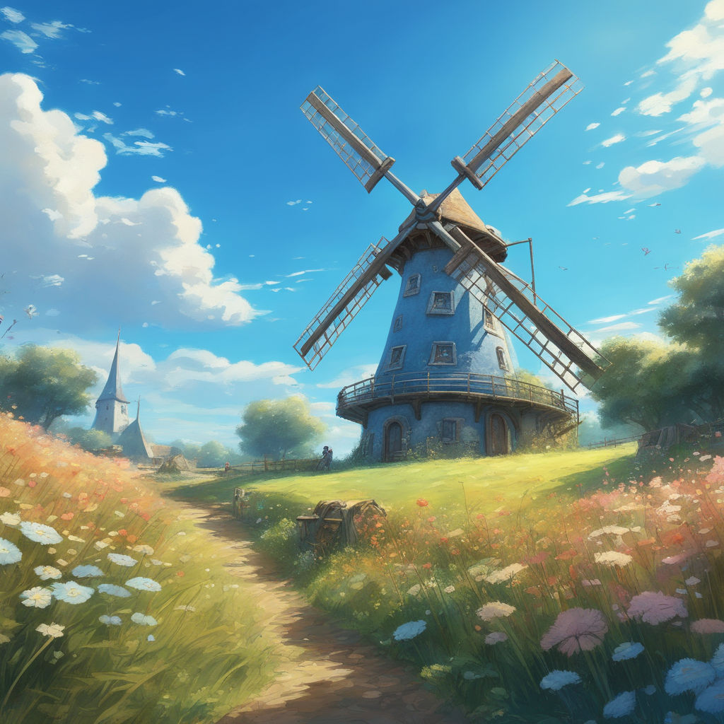 HD wallpaper: Anime, Original, Cloud, Sky, Windmill | Wallpaper Flare