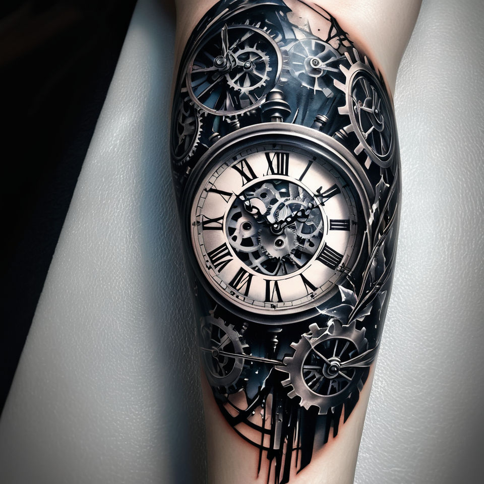 Mechanical heart with clock face and gears tattoo Vector Image