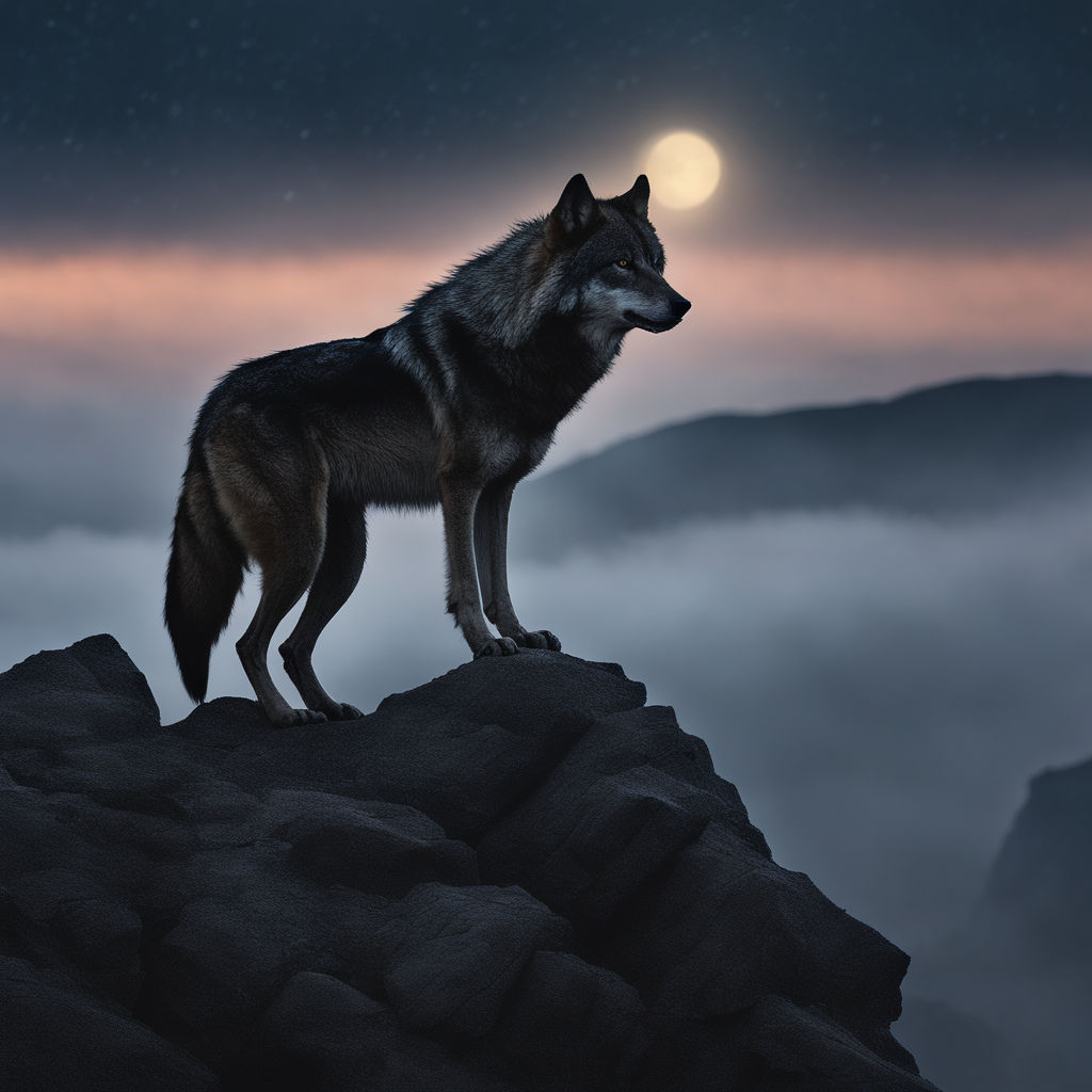 black wolf howling at moon