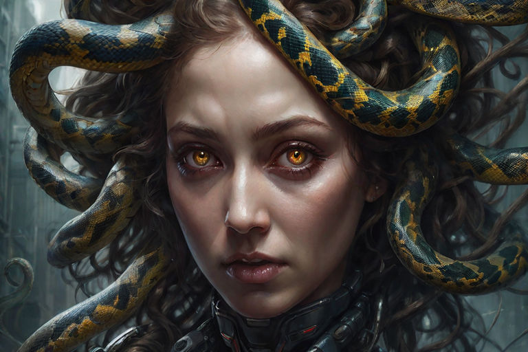 medusa with snakes as hair flowing encapsulating her