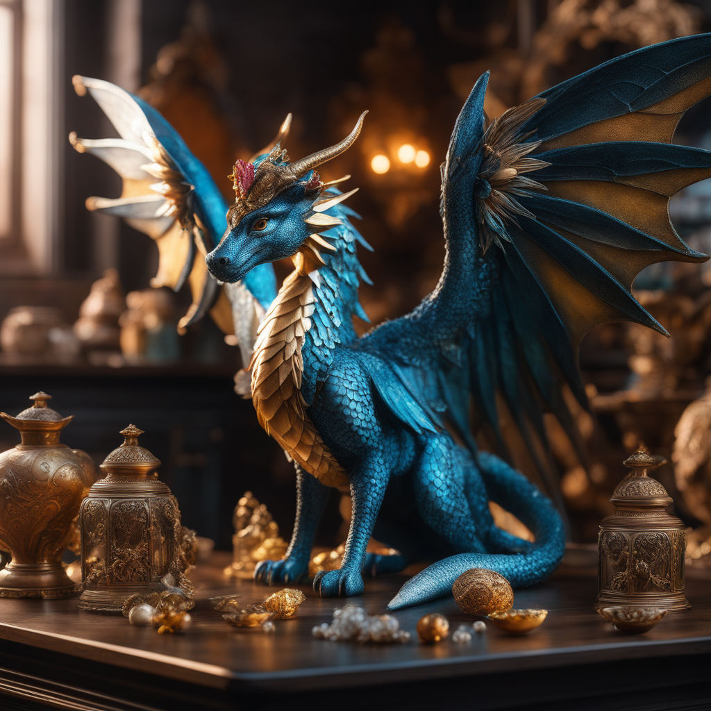 Blue Dragon with Crystal Egg Nest Medieval Fantasy Figurine Decoration New