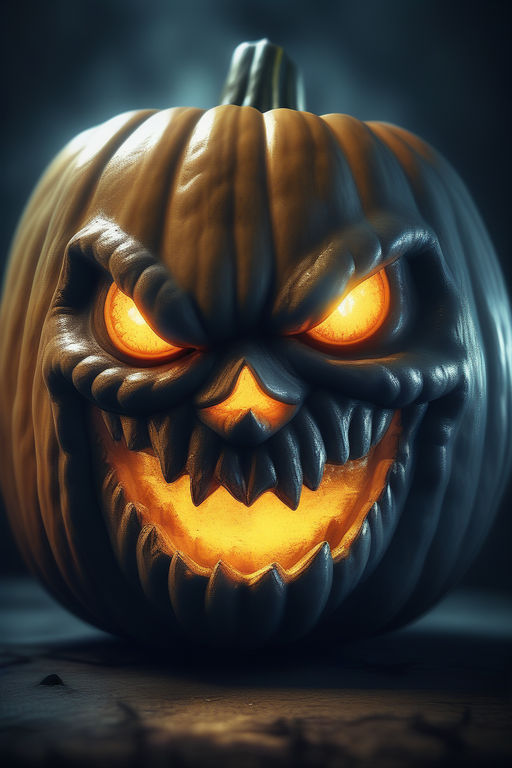 Pumpkin face scary smile orange red Halloween Digital Art by